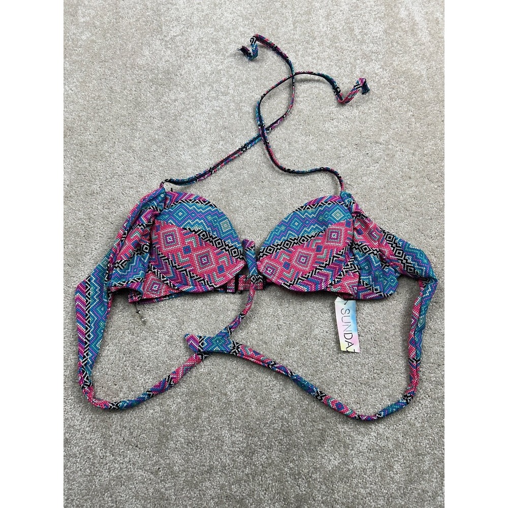 Sundazed Simone Halter Top Women's 32DD Black Multi Padded Bikini Swimwear